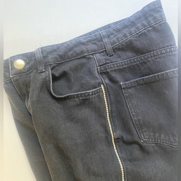 ZARA Side Rhinestone Embellished Black Jeans Frayed Hem Size 8 US - Picture 8 of 16